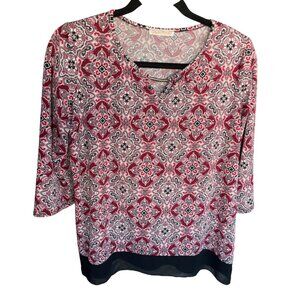 claudia richard red & black paisley geometric print blouse fits M/L